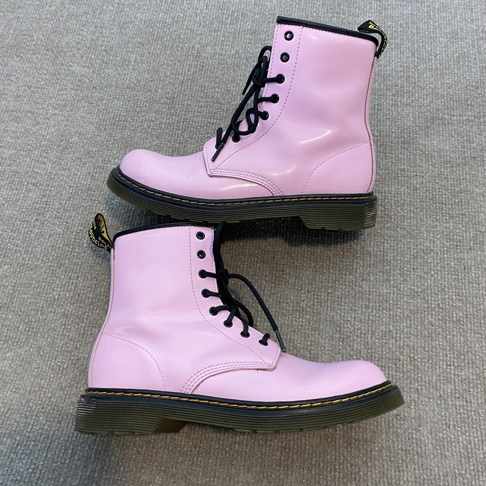 Dr. Martens Boots Womens Size 6 Pink Patent Leather Ankle Combat Zip 26772 Y2K - Picture 2 of 11